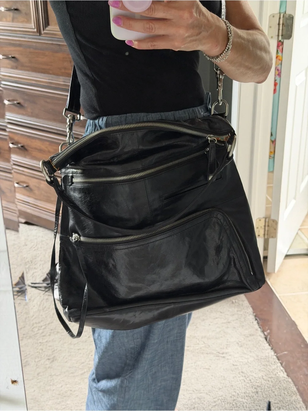 HOBO Black Leather Crossbody Bag with Silver Hardware - Picture 10 of 10
